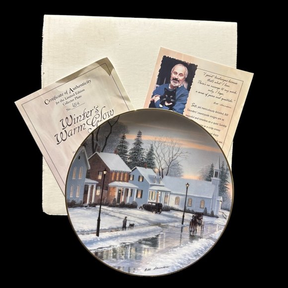 Vintage Collector Plate 'Winter's Warm Glow' by Bill Saunders, 8 1/4" - Picture 4 of 4